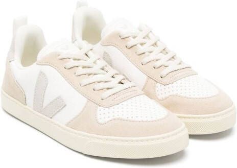 VEJA Kids logo-patch low-top leather sneakers Neutrals