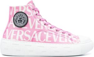Versace Allover canvas high-top trainers Pink