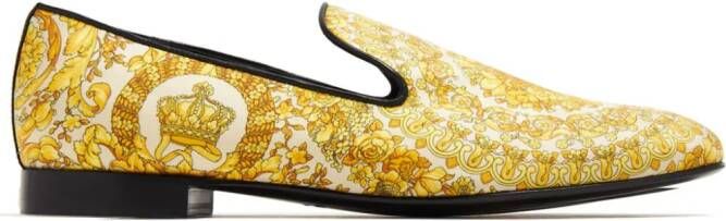 Versace Barocco-print silk loafers Yellow