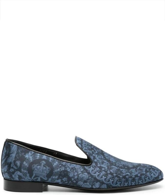 Versace Barocco-print silk slippers Blue