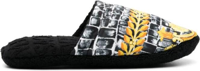 Versace Baroccodile-print cotton slippers Black