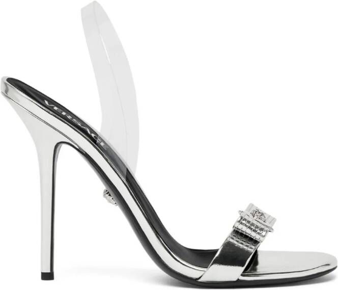 Versace Gianni Ribbon 110mm metallic sandals Silver