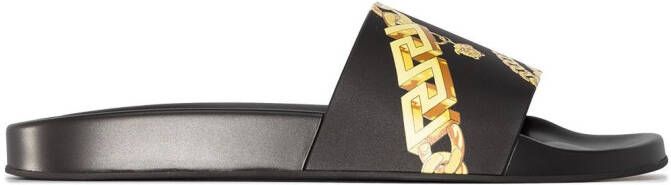 Versace Chain Pinstripe print slides Black