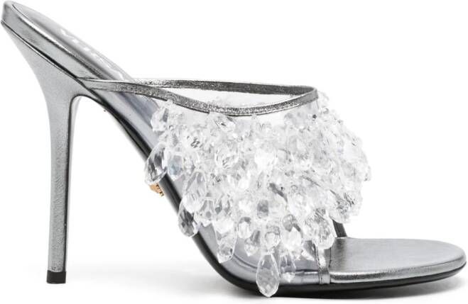Versace crystal chandelier metallic mules Silver