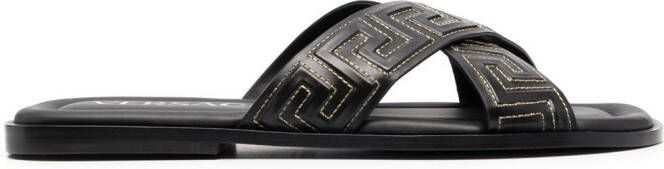 Versace Greca-embossed crossover-strap sandals Black