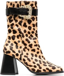 Versace Jeans Couture 80mm leopard-print ankle boots Brown