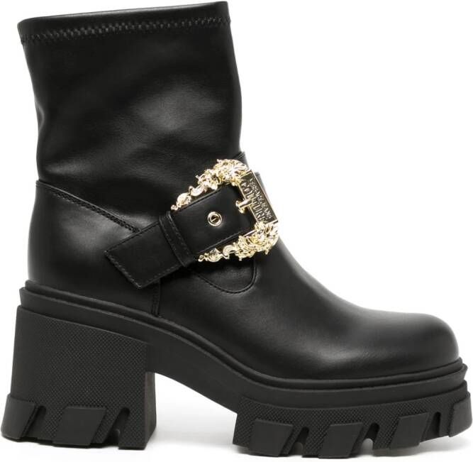 Versace Jeans Couture 80mm logo-engraved buckle leather boots Black