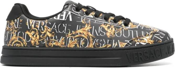 Versace Jeans Couture Barocco-print leather sneakers Black