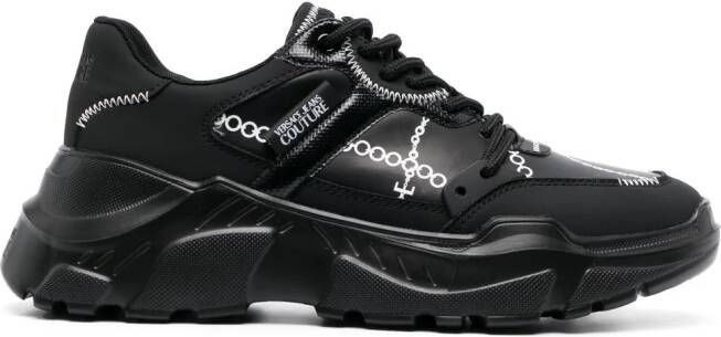 Versace Jeans Couture chain-link print leather sneakers Black