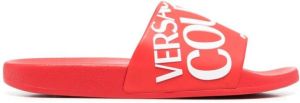 Versace Jeans Couture diagonal logo flat slides Red