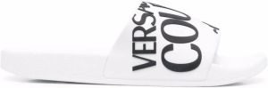 Versace Jeans Couture diagonal logo flat slides White