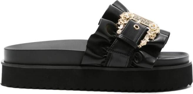 Versace Jeans Couture logo-buckle ruffled slides Black