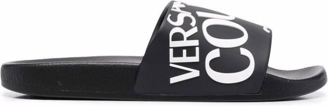 Versace Jeans Couture logo flat slides Black