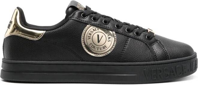 Versace Jeans Couture logo-patch leather sneakers Black