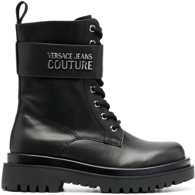 Versace Jeans Couture logo-plaque lace-up boots Black