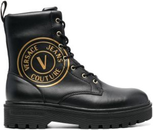 Versace Jeans Couture logo-print leather combat boots Black