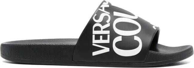 Versace Jeans Couture logo-print moulded-footbed slides Black