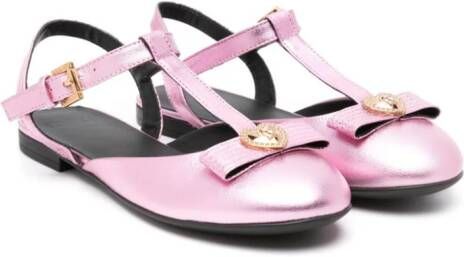 Versace Kids Alia metallic leather ballerina shoes Pink