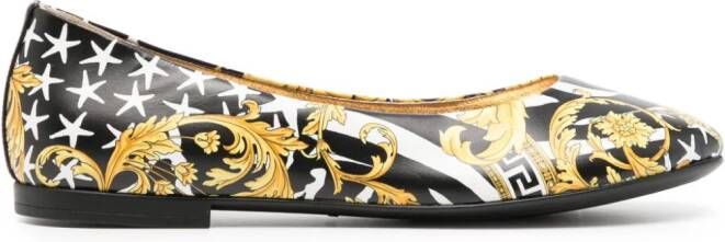 Versace Kids Barocco-print leather ballerina shoes Yellow