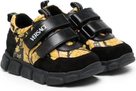 Versace Kids Barocco-print touch-strap sneakers Black