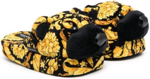 Versace Kids baroque floral slippers Black