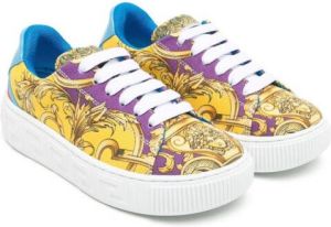 Versace Kids baroque-print lace-up sneakers Yellow