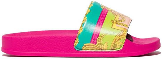 Versace Kids Baroque-print slides Pink