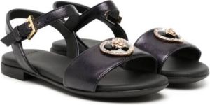 Versace Kids Crystal Heart leather sandals Black