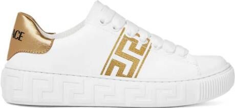 Versace Kids Greca-embroidered leather sneakers White