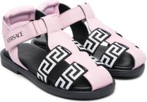 Versace Kids Greca-print leather sandals Black