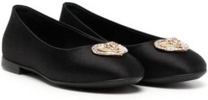 Versace Kids heart-motif satin ballerina shoes Black