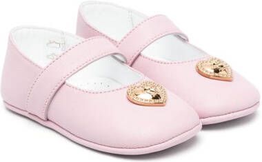 Versace Kids heart-plaque detail ballerina shoes Pink