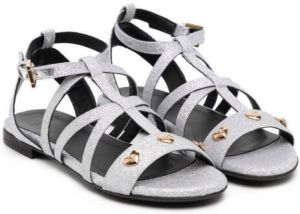 Versace Kids heart-stud glitter sandals Silver