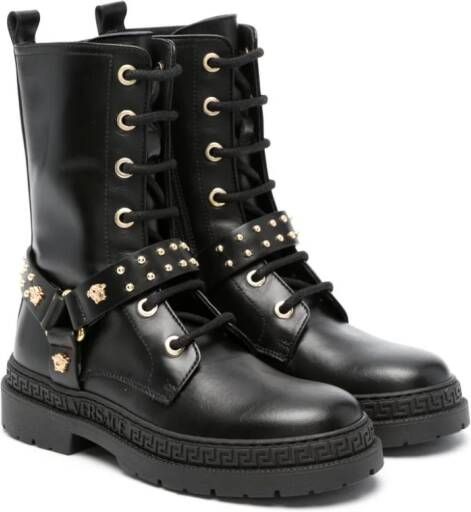 Versace Kids Medusa lace-up leather boots Black