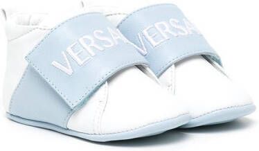 Versace Kids logo-strap leather sneakers White