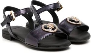 Versace Kids Medusa-motif flat leather sandals Black