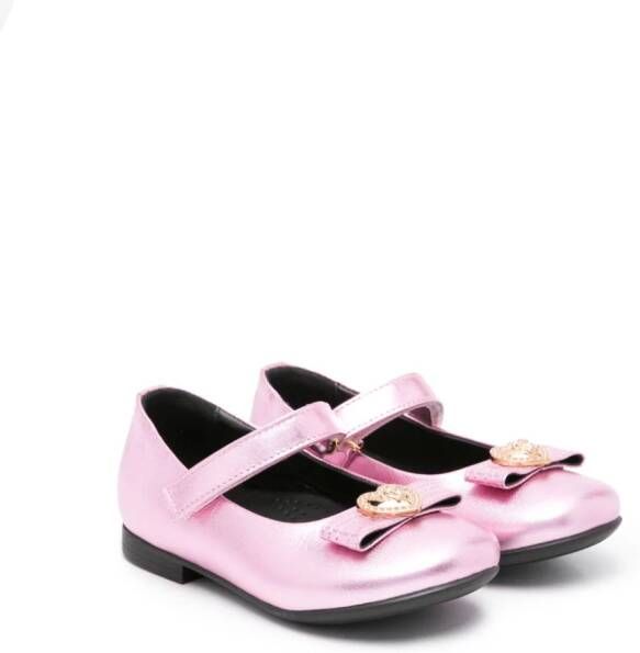 Versace Kids Medusa-plaque metallic leather ballerina shoes Pink