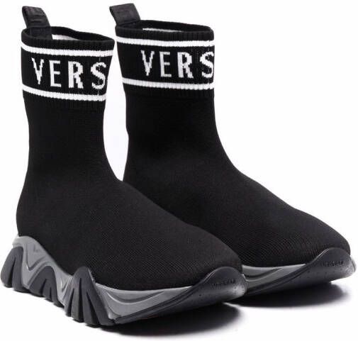 Versace Kids sock-style logo sneakers Black