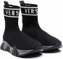 Versace Kids sock-style logo sneakers Black - Thumbnail 1