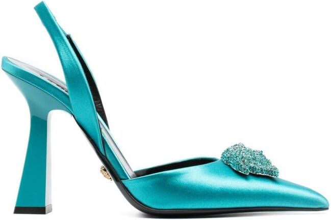 Versace La Medusa 105mm slingback satin pumps Blue