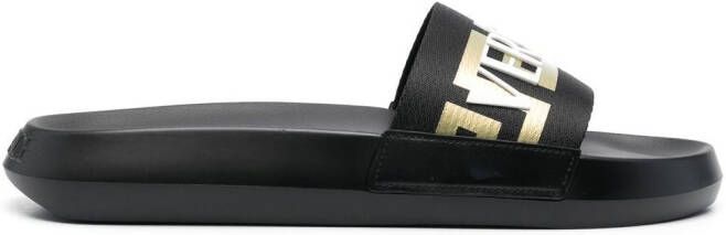 Versace logo-appliqué open toe slides Black