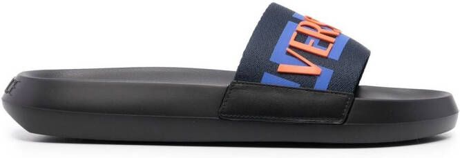 Versace logo-appliqué open-toe slides Blue