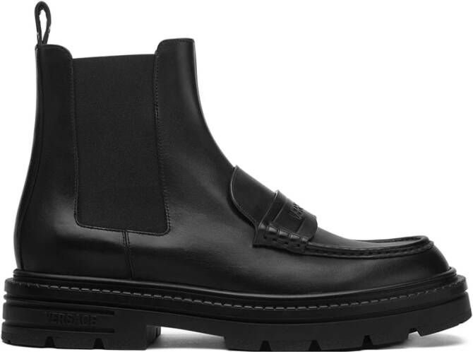 Versace logo-debossed leather ankle boots Black