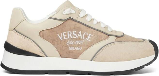 Versace logo-embroidered panelled sneakers Neutrals