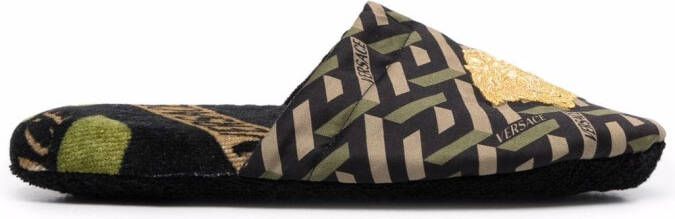 Versace logo embroidered slippers Green