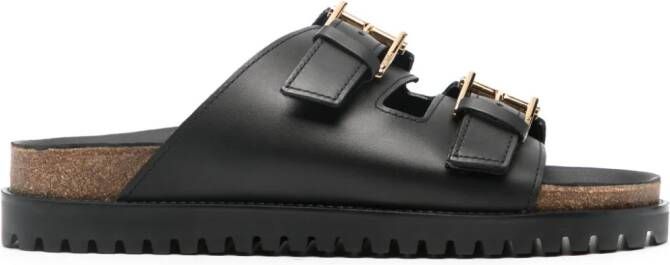 Versace logo-engraved leather slides Black
