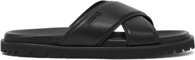 Versace logo-lettering leather slides Black