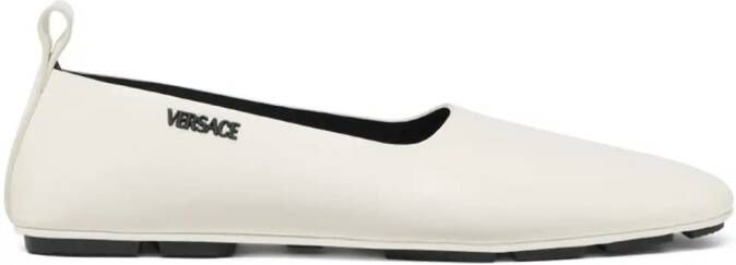 Versace logo-plaque leather loafers White