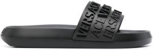 Versace logo-strap flat slides Black