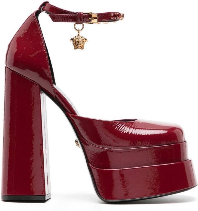 Versace Medusa Head charm platform sandals Red